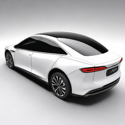 Create a hyper-realistic and unique rear view of an electric sedan named 'SAIF'