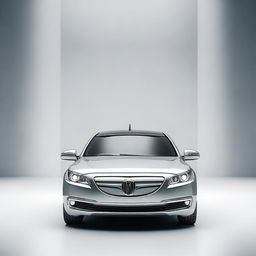 Design a unique front view of an electrical sedan vehicle with hyper-realistic, editorial, high fashion, and elegant design