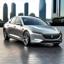 Create a hyper-realistic and elegant design for a unique front electrical sedan vehicle