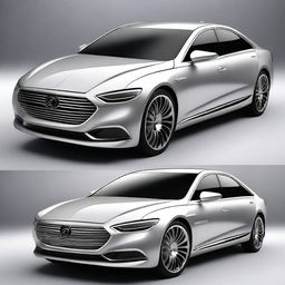 Create a hyper-realistic and elegant design for a unique front electrical sedan vehicle