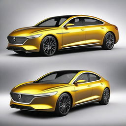 Create a hyper-realistic and elegant design for a unique front electrical sedan vehicle