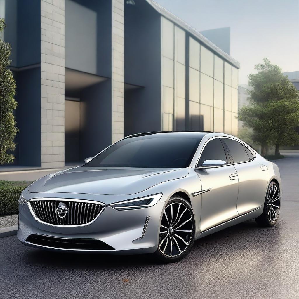 Create a hyper-realistic and elegant design for a unique front luxury electrical sedan vehicle