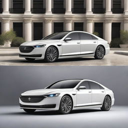 Create a hyper-realistic and elegant design for a unique front luxury electrical sedan vehicle