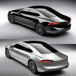 Create a hyper-realistic and elegant design for a unique rear electrical sedan vehicle