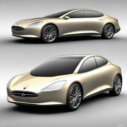 Design a front view of a unique luxury electrical sedan vehicle with an elegant and sophisticated appearance