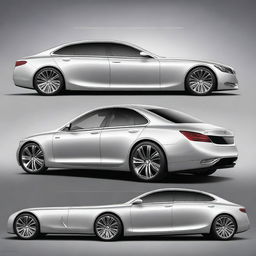 Design a hyper-realistic and elegant rear view of a unique luxury electrical sedan vehicle