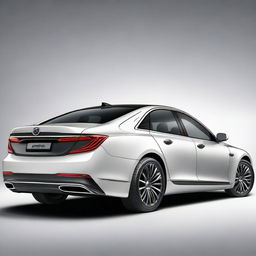 Design a hyper-realistic and elegant rear view of a unique luxury electrical sedan vehicle