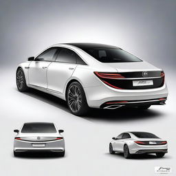 Create a hyper-realistic and elegant design for the rear view of a unique luxury electrical sedan vehicle