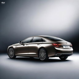 Design a unique rear view of a luxury electrical sedan vehicle with an elegant and sophisticated design