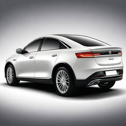 Design a unique rear view of a luxury electrical sedan vehicle with an elegant and sophisticated design