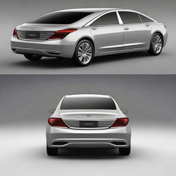 Design a unique rear view of a luxury electrical sedan vehicle with an elegant and sophisticated design