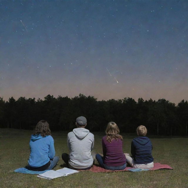 A group of people attentively observing animal behavior while simultaneously sketching the various celestial bodies in the nighttime sky.