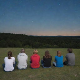 A group of people attentively observing animal behavior while simultaneously sketching the various celestial bodies in the nighttime sky.