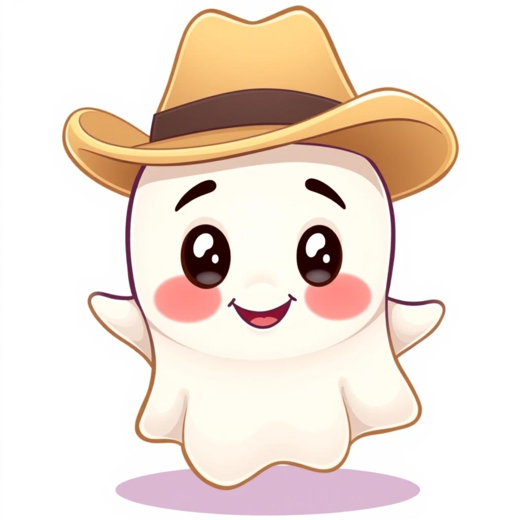 A cute cartoon ghost wearing a cowboy hat