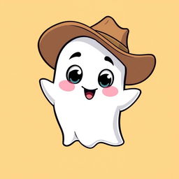 A cute cartoon ghost wearing a cowboy hat