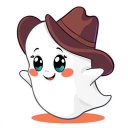 A cute cartoon ghost wearing a cowboy hat