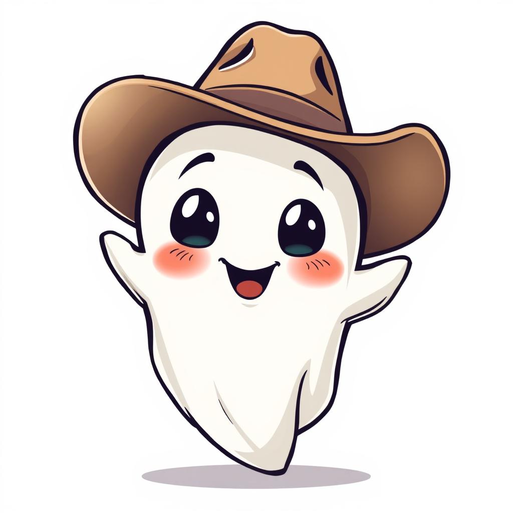 A vintage-style cartoon ghost wearing a cowboy hat