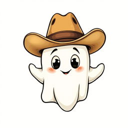 A vintage-style cartoon ghost wearing a cowboy hat