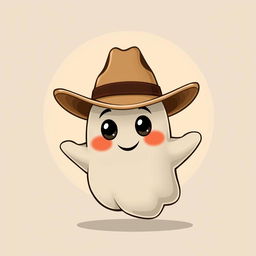 A vintage-style cartoon ghost wearing a cowboy hat