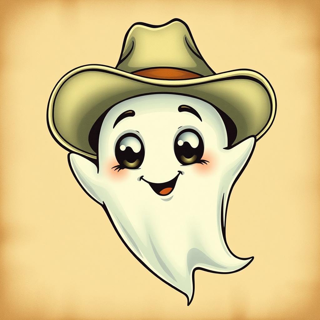 A vintage-style ghost wearing a cowboy hat