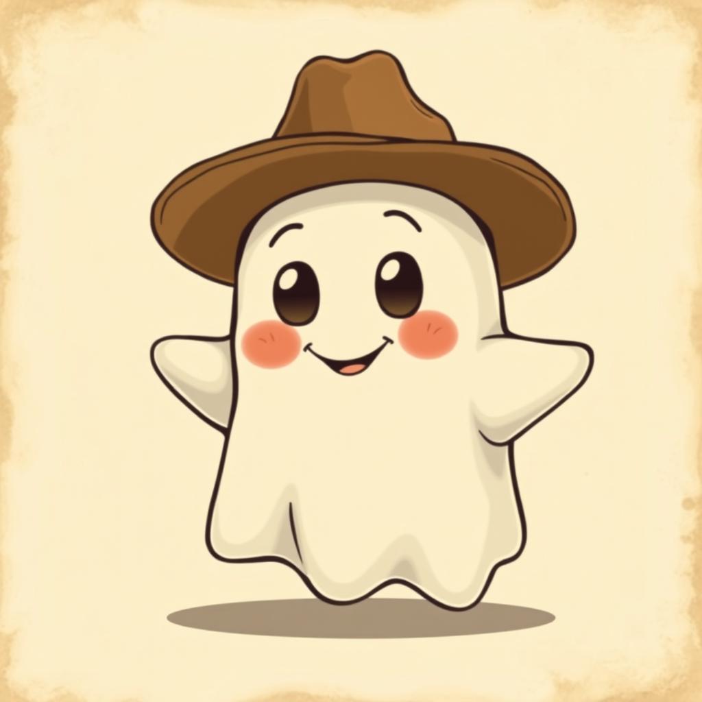 A vintage-style ghost wearing a cowboy hat