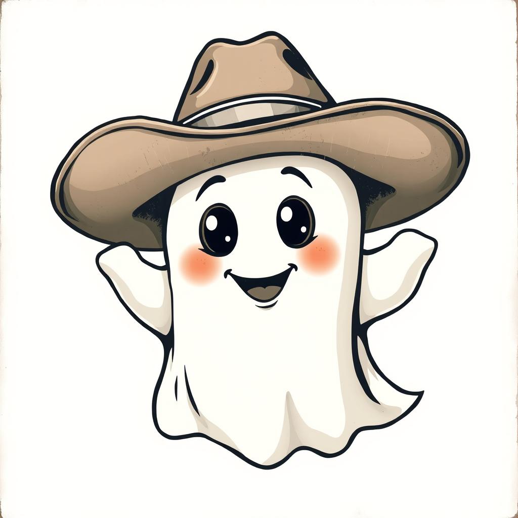 A vintage-style ghost wearing a cowboy hat