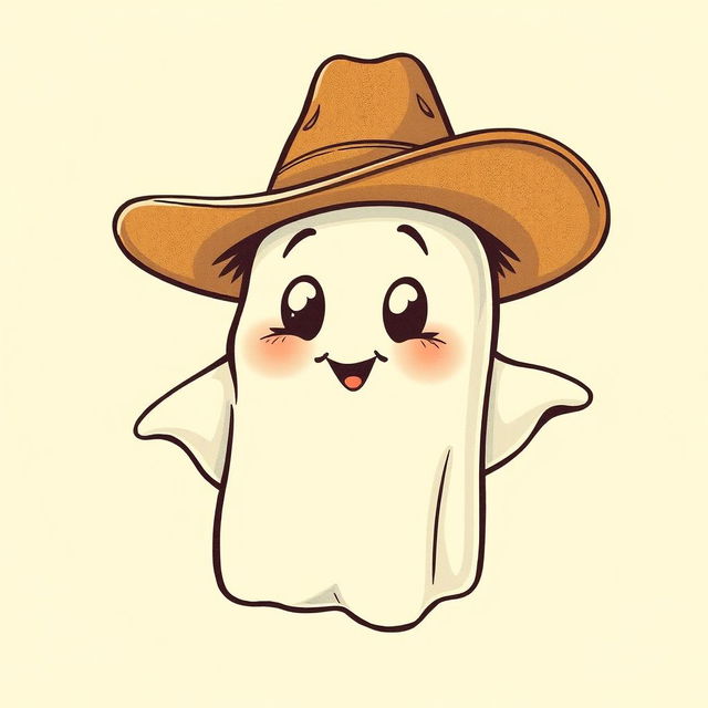 A vintage illustration of a ghost wearing a cowboy hat