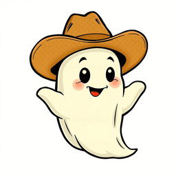 A vintage illustration of a ghost wearing a cowboy hat