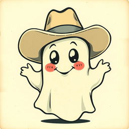 A vintage illustration of a ghost wearing a cowboy hat