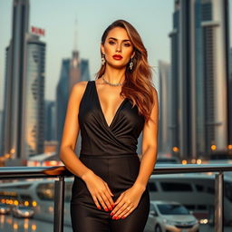 A sophisticated and alluring woman in Dubai, dressed in stylish and elegant attire