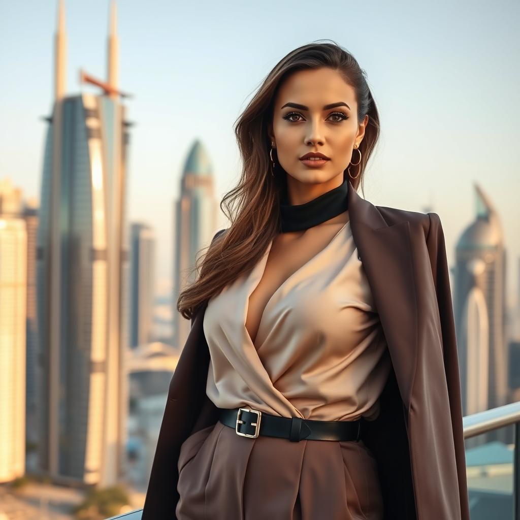 A sophisticated and alluring woman in Dubai, dressed in stylish and elegant attire