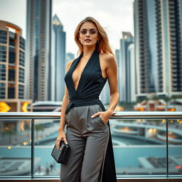 A sophisticated and alluring woman in Dubai, dressed in stylish and elegant attire