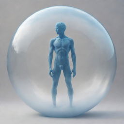 A humanoid figure trapped in a transparent spherical bubble, knots of intense thought, given form as swirling clouds, manifesting around them