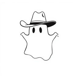 A minimalist illustration of a ghost wearing a cowboy hat