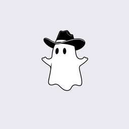 A minimalist illustration of a ghost wearing a cowboy hat