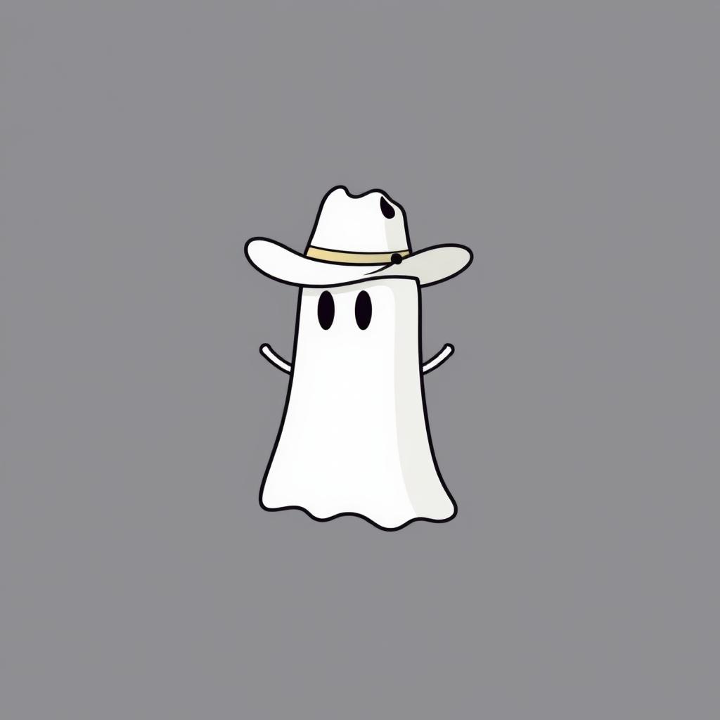 A minimalist illustration of a ghost wearing a cowboy hat, without hands