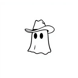 A minimalist illustration of a ghost wearing a cowboy hat, without hands