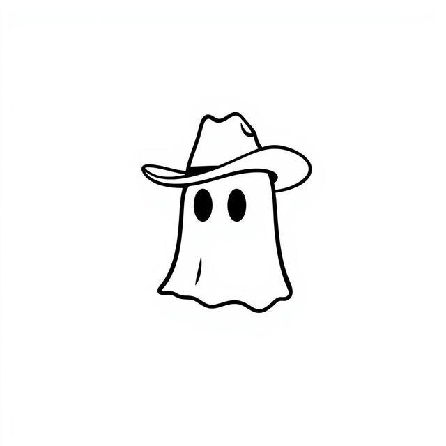 A minimalist illustration of a ghost wearing a cowboy hat, without hands