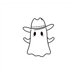 A minimalist illustration of a ghost wearing a cowboy hat, without hands