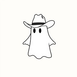 A minimalist illustration of a ghost wearing a cowboy hat, without hands