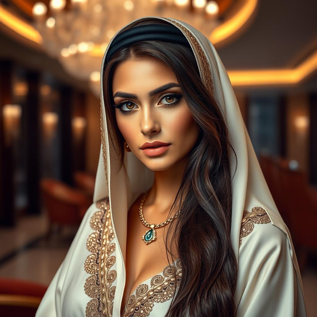 A captivating portrait of a Qatari woman with a sensual gaze