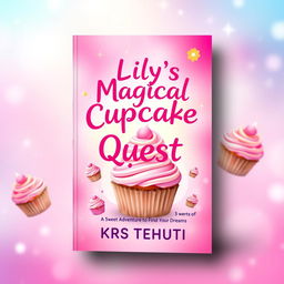 A vibrant and colourful ebook cover for a book titled 'Lily's Magical Cupcake Quest: A Sweet Adventure to Find Your Dreams' by Krs Tehuti