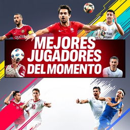 Create a YouTube thumbnail with the title 'Mejores Jugadores del Momento' featuring various top athletes