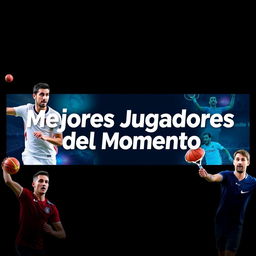 Create a YouTube thumbnail with the title 'Mejores Jugadores del Momento' featuring various top athletes