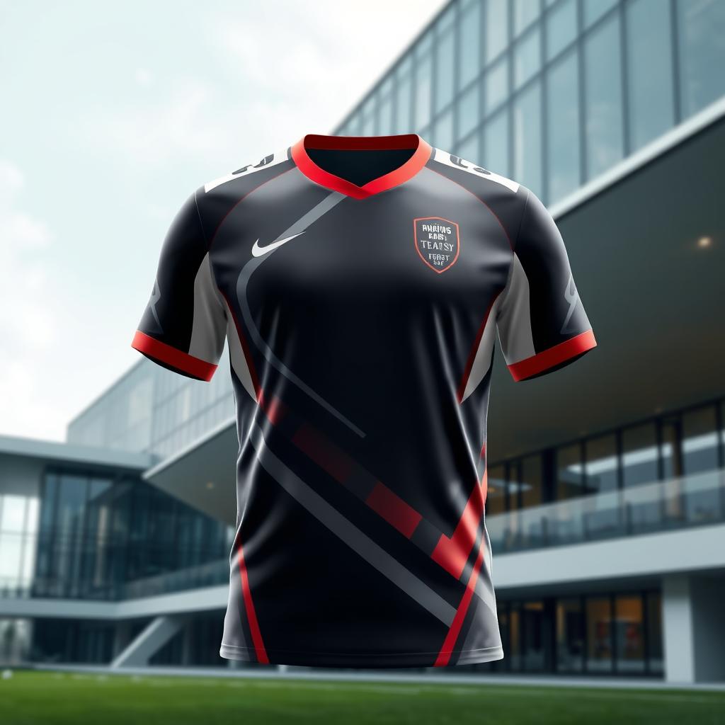 A football jersey design set against a background of building art