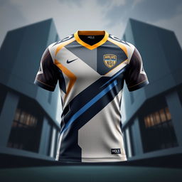 A football jersey design set against a background of building art