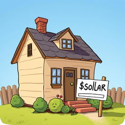 A whimsical illustration of a house with a price tag of 1 dollar