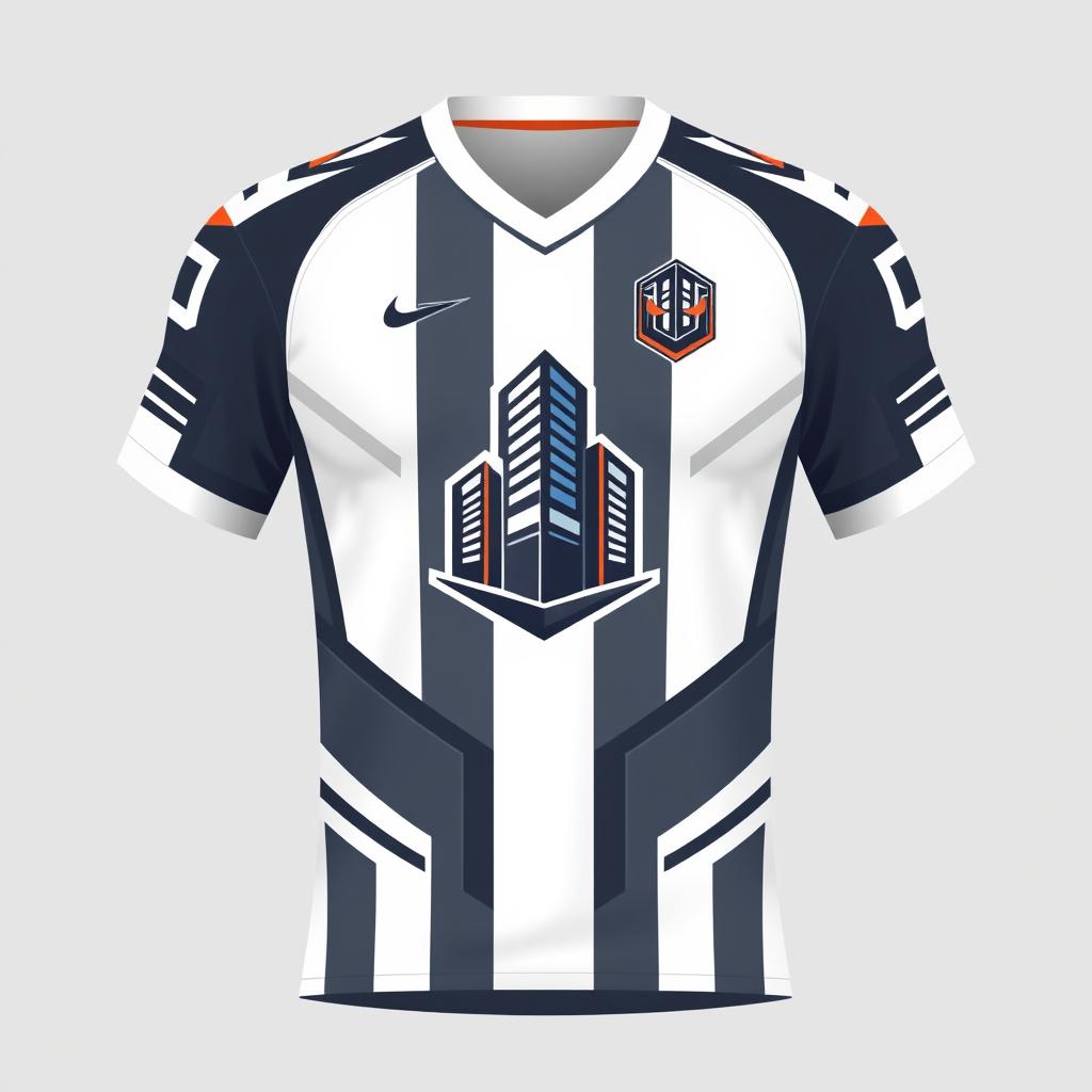 A football jersey featuring a logo inspired by building art