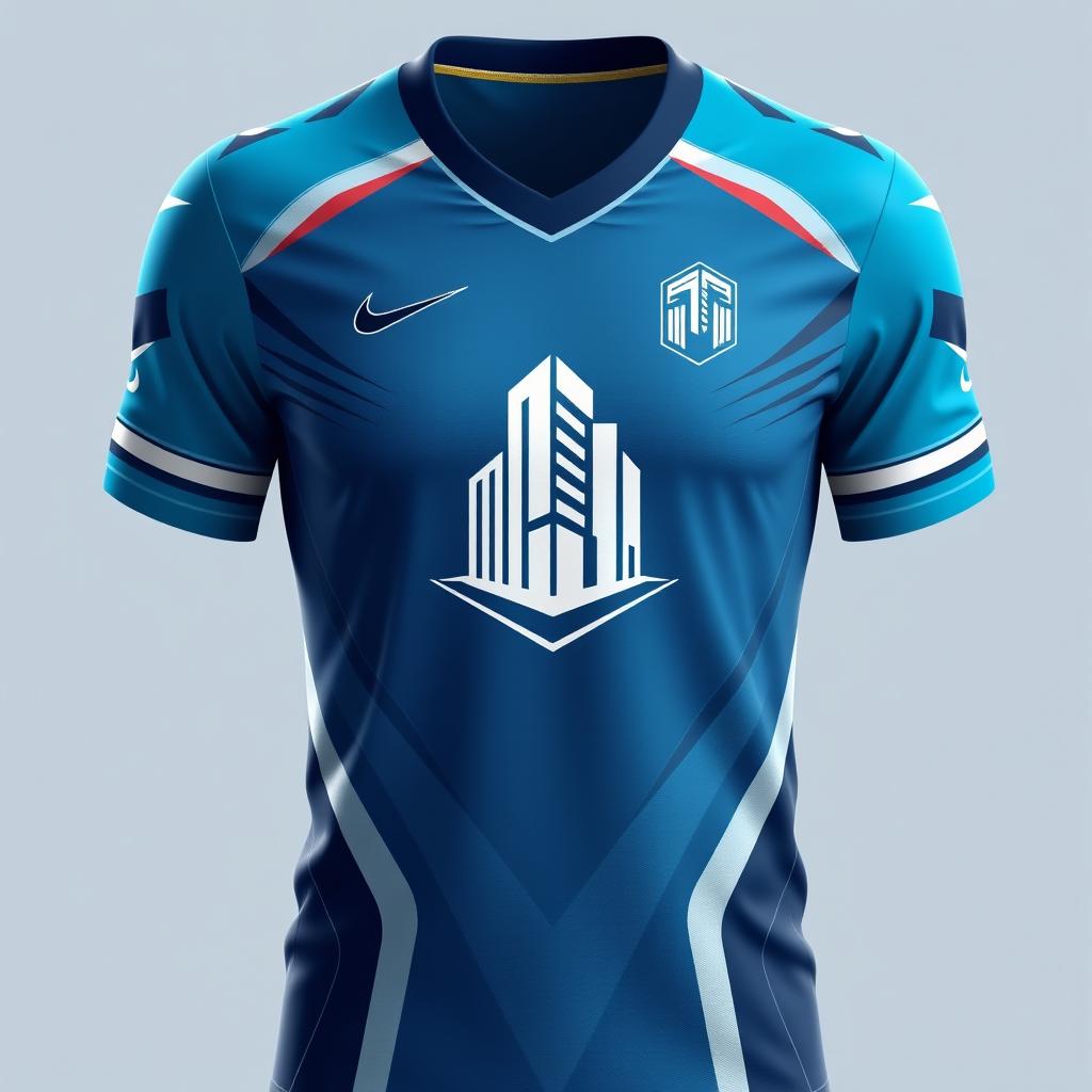 A football jersey featuring a logo inspired by building art