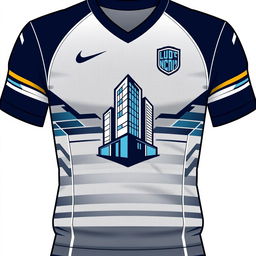 A football jersey featuring a logo inspired by building art